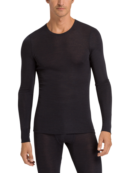 Hanro Woolen Silk Blend Long Sleeved Crew Neck Top, Anthracite, Anthracite