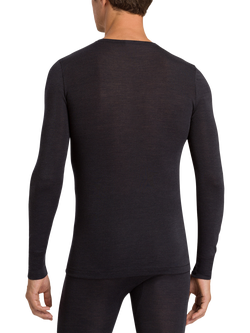 Hanro Woolen Silk Blend Long Sleeved Crew Neck Top, Anthracite - view 2, Anthracite