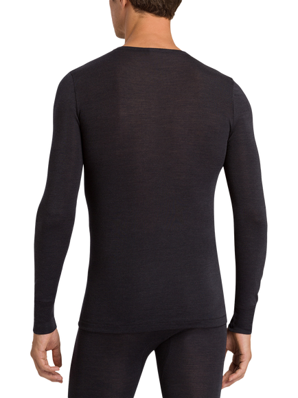 Hanro Woolen Silk Blend Long Sleeved Crew Neck Top, Anthracite - view 2, Anthracite