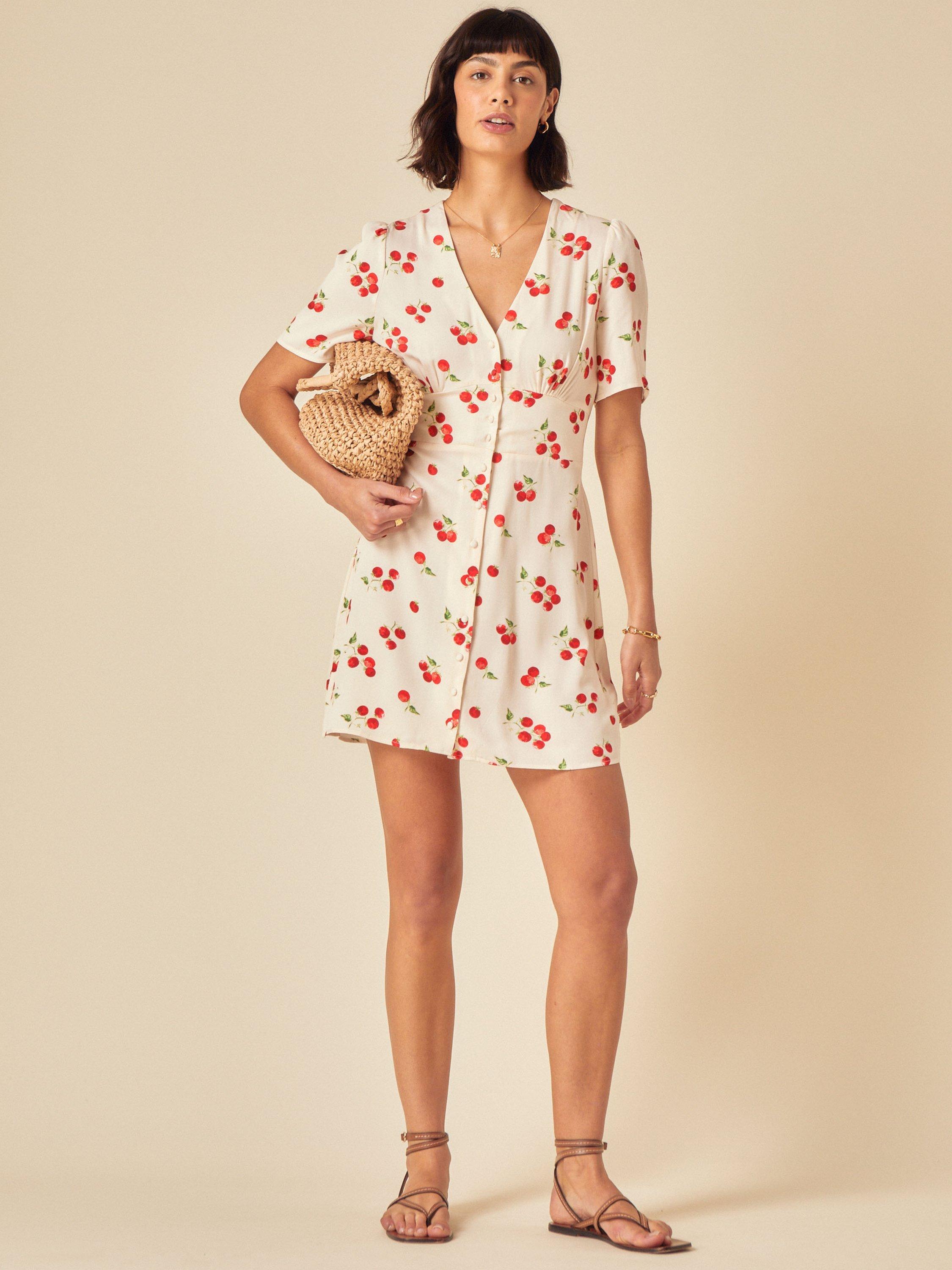 Product image 2 of 4, which shows Nobody's Child Alexa Cherry Print Mini Dress, White, 6