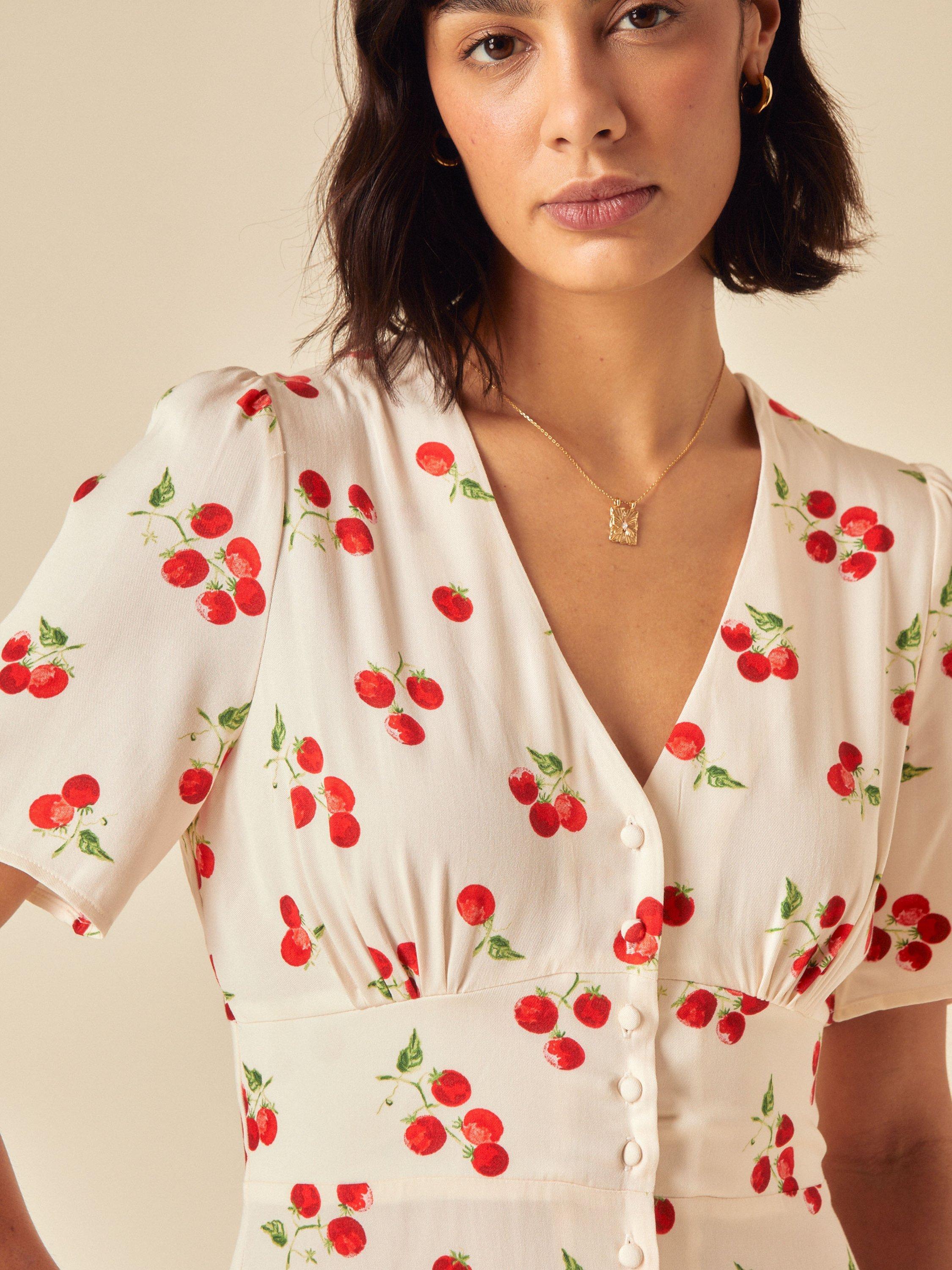 Product image 3 of 4, which shows Nobody's Child Alexa Cherry Print Mini Dress, White, 6