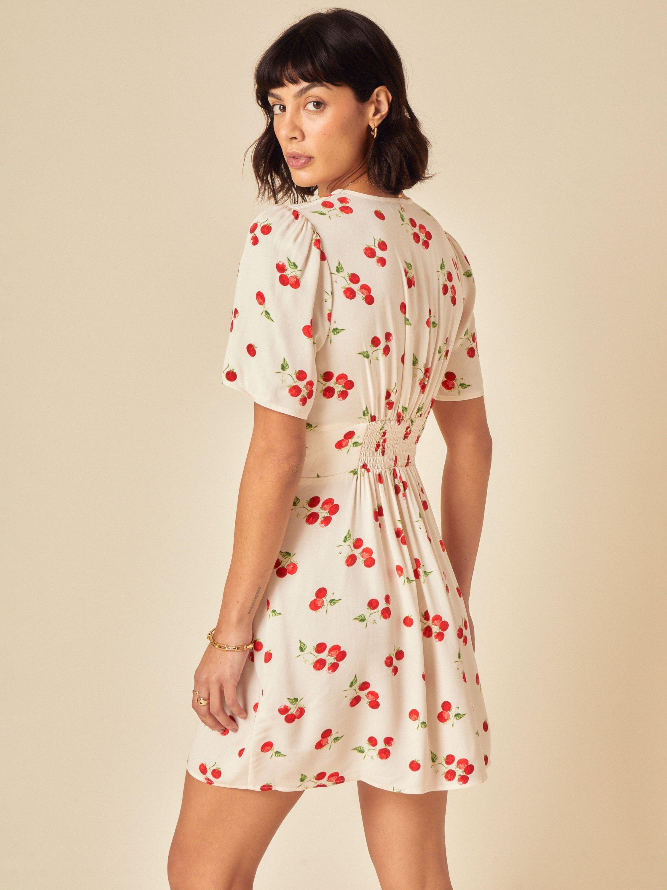 Product image 4 of 4, which shows Nobody's Child Alexa Cherry Print Mini Dress, White, 6