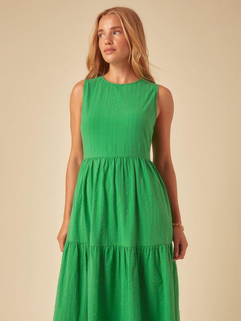 Product image 2 of 5, which shows Nobody's Child Astrid Sleeveless Tiered Cotton Maxi Dress, Green, 6