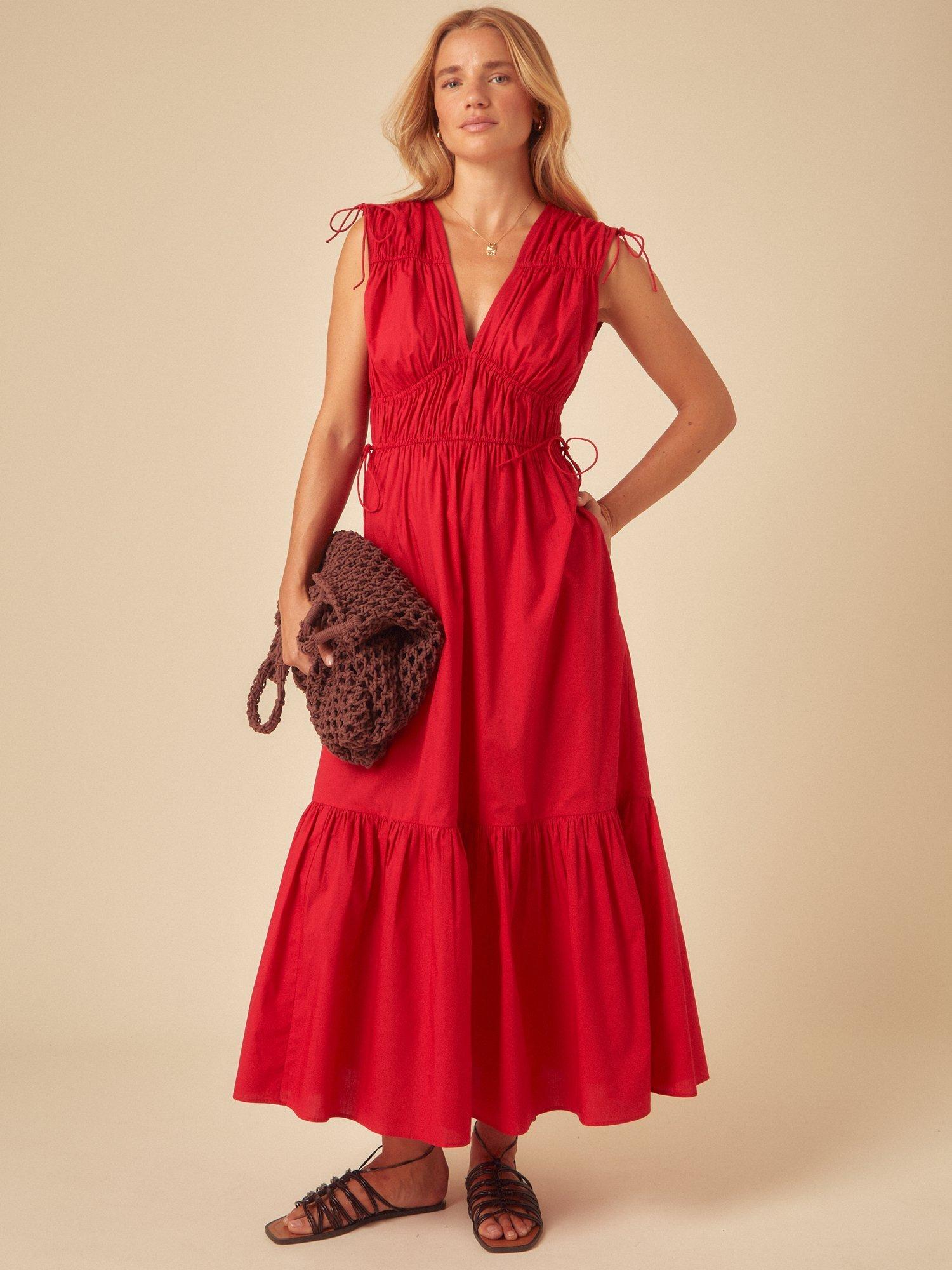 Product image 2 of 5, which shows Nobody's Child Ianthe Sleeveless Cotton Midi Dress, Red, 6