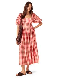 Nobody's Child Nova Gingham Linen Blend Midi Dress, Red/White, Red/White
