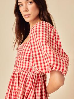 Nobody's Child Nova Gingham Linen Blend Midi Dress, Red/White - view 2, Red/White