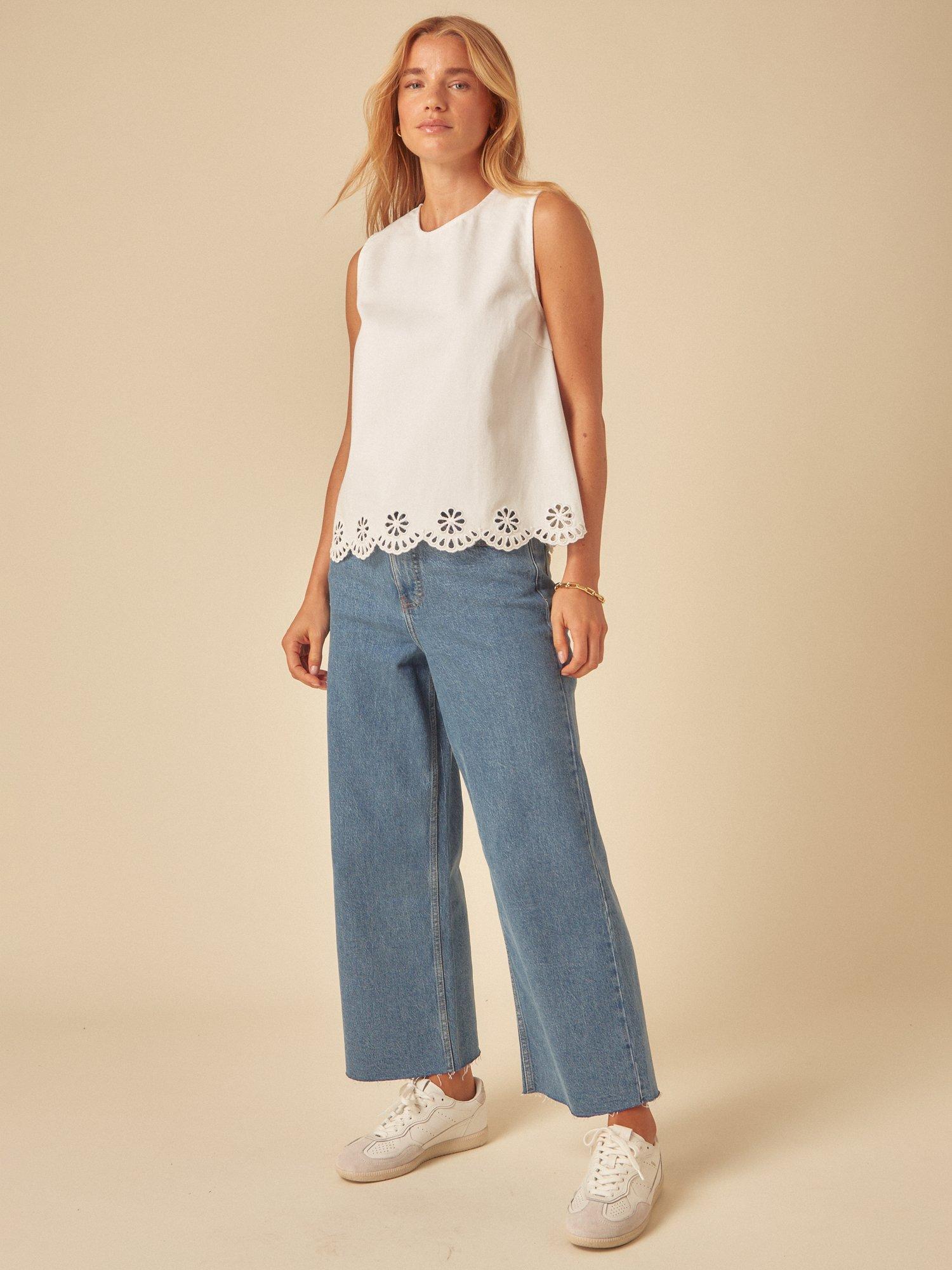 Product image 2 of 4, which shows Nobody's Child Sweatpea Sleeveless Broderie Cotton Swing Top, White, 6