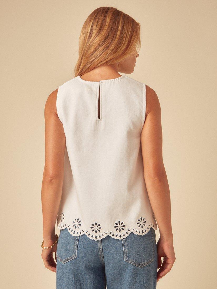 Product image 4 of 4, which shows Nobody's Child Sweatpea Sleeveless Broderie Cotton Swing Top, White, 6