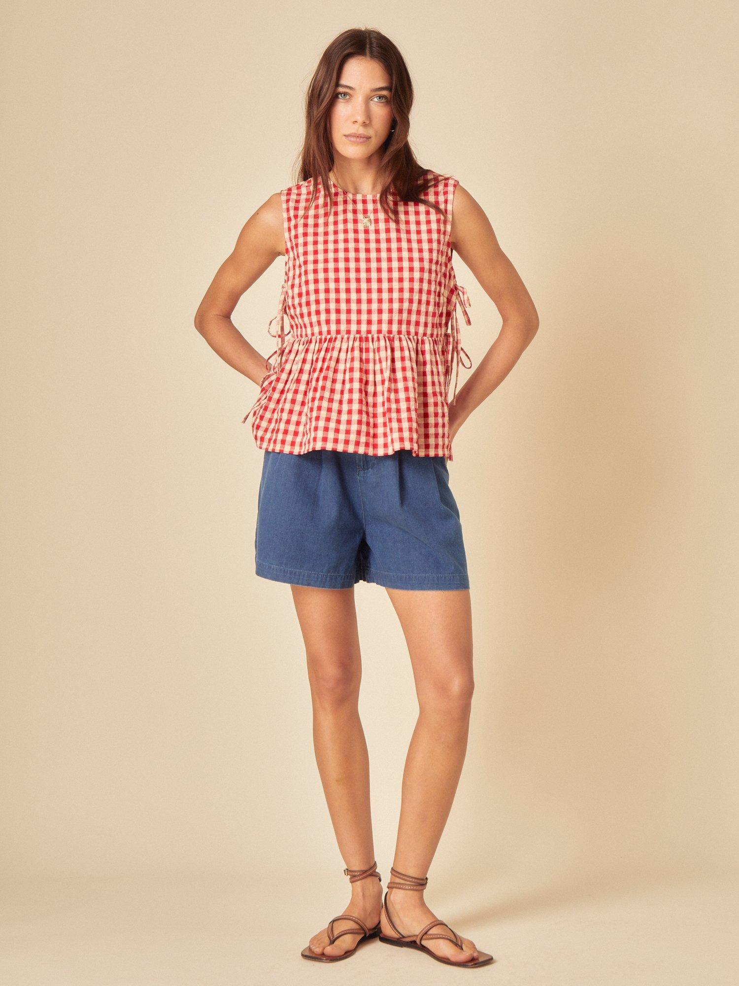 Product image 2 of 5, which shows Nobody's Child Valerie Sleeveless Gingham Cotton Top, Red, 6