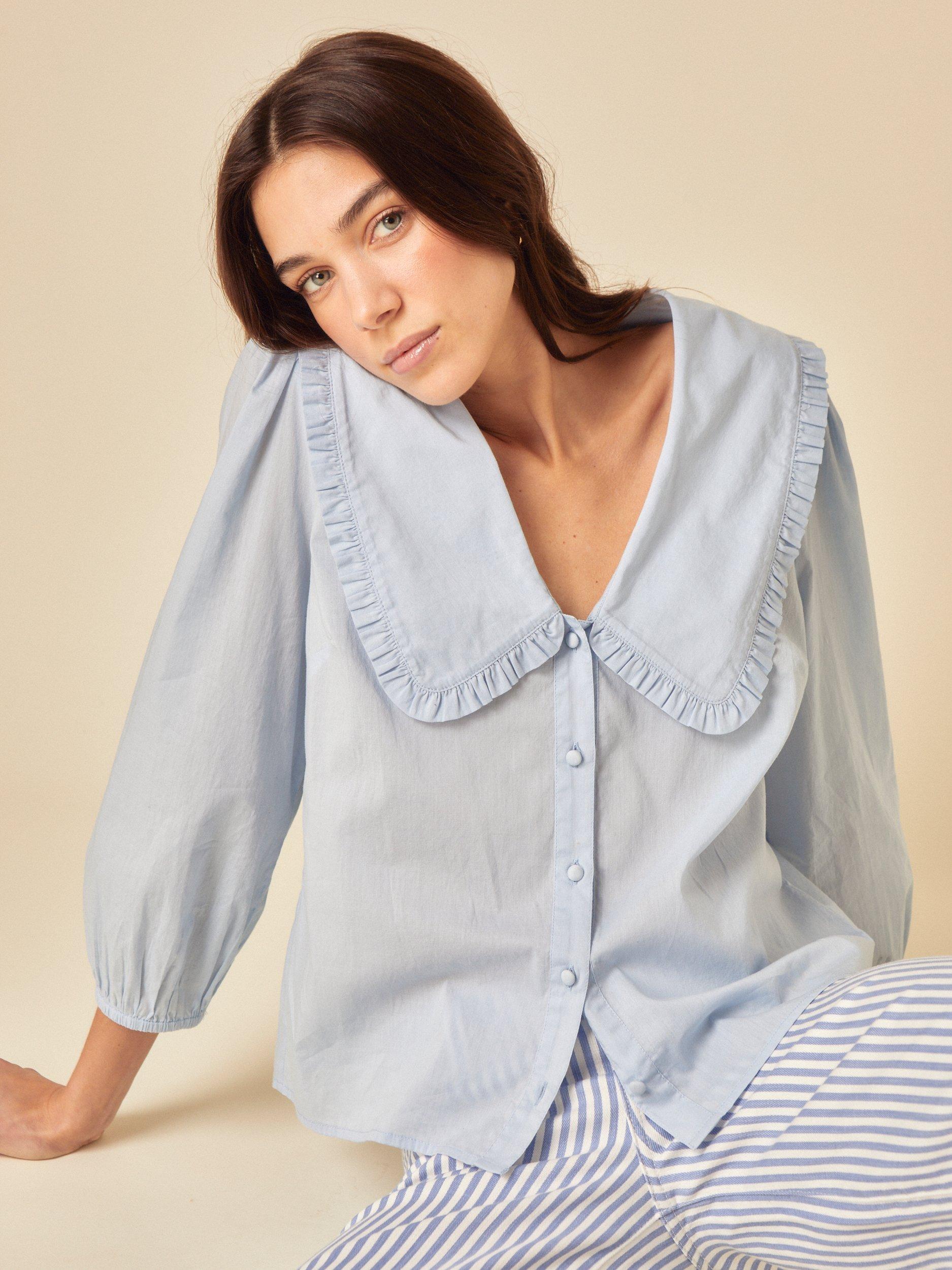 Product image 1 of 4, which shows Nobody's Child Emmie Drop Collar Cotton Blouse, Light Blue, 6