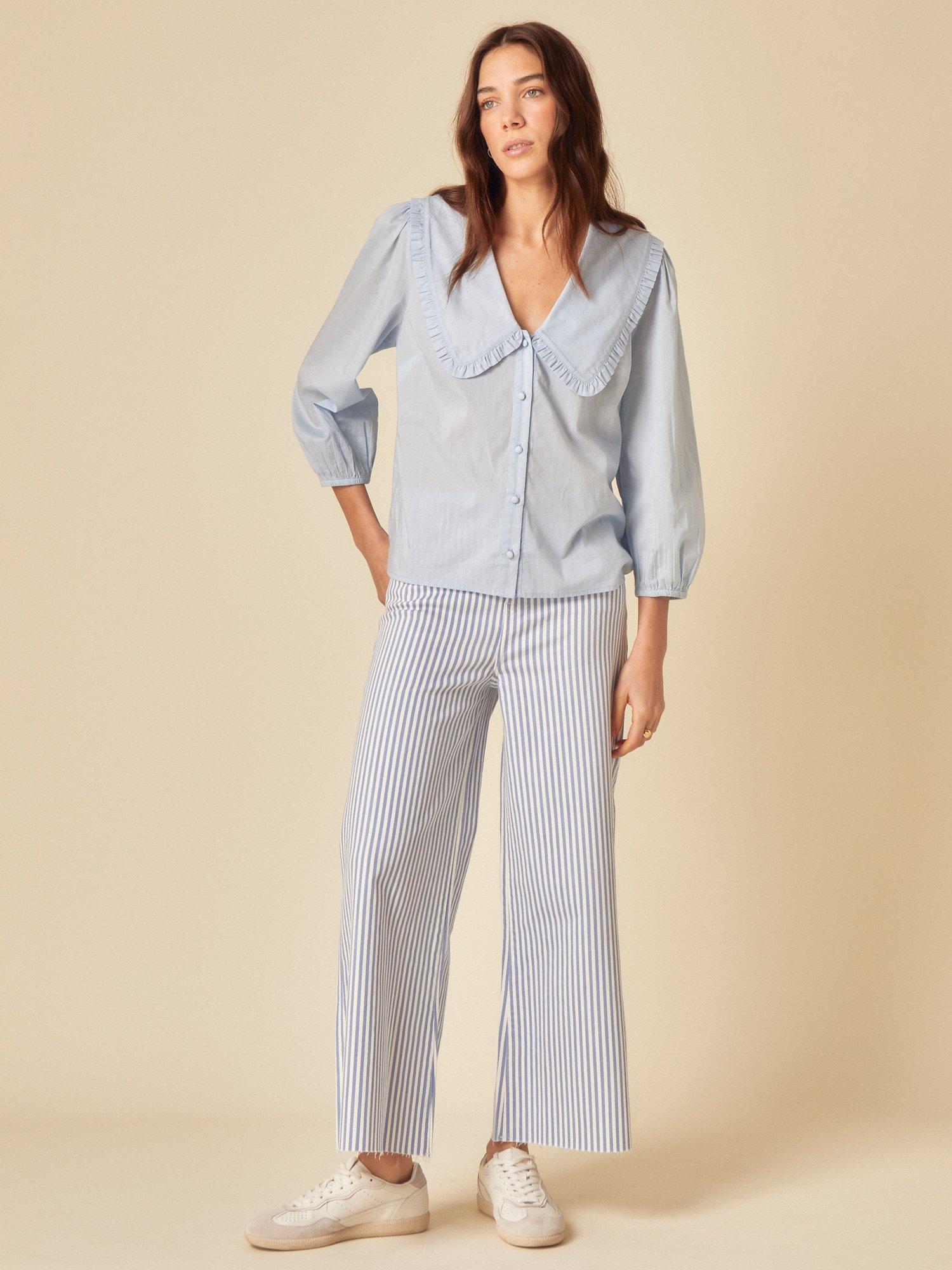 Product image 2 of 4, which shows Nobody's Child Emmie Drop Collar Cotton Blouse, Light Blue, 6