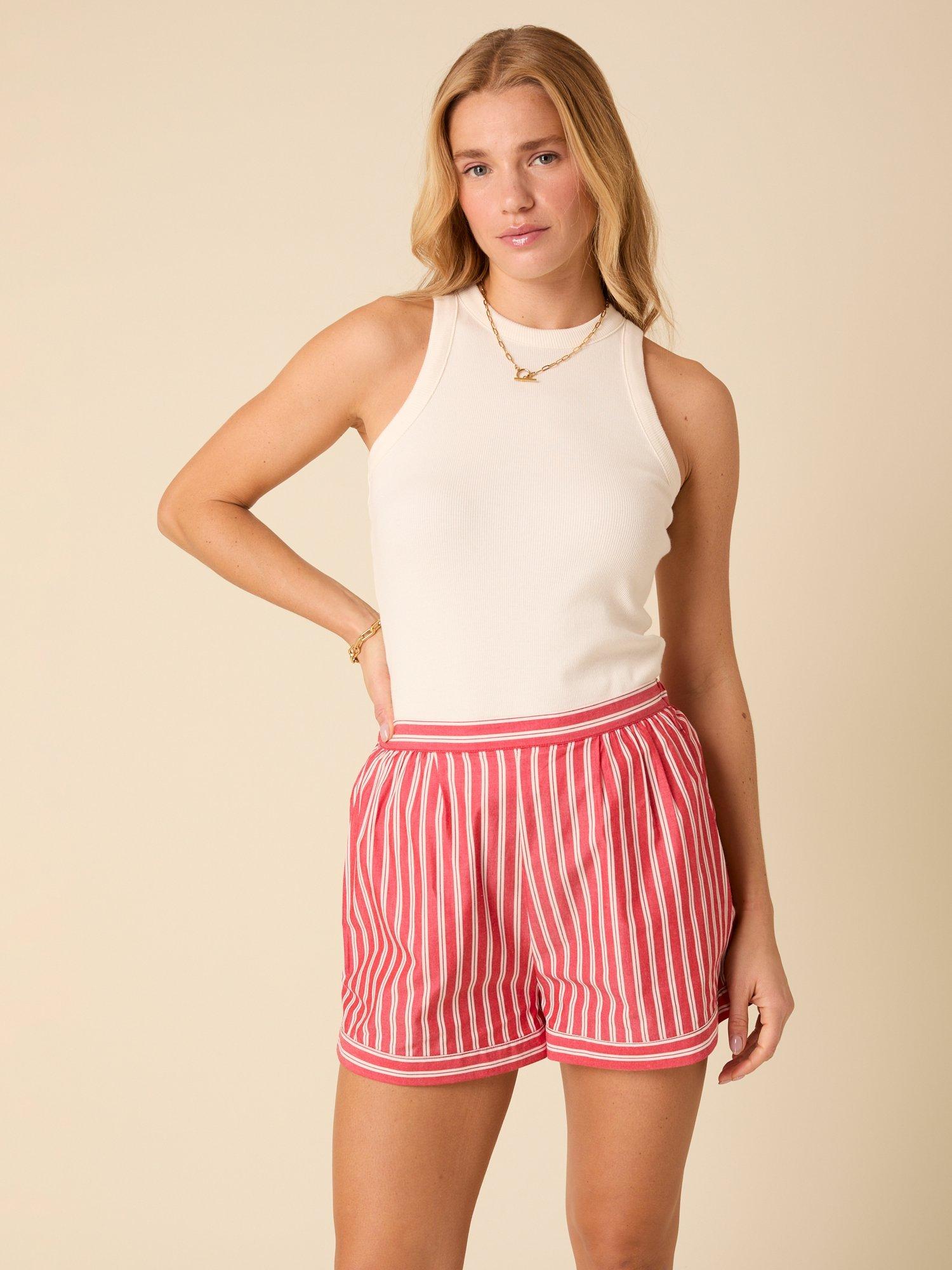 Product image 3 of 6, which shows Nobody's Child Kandy Striped Cotton Shorts, Red/White, 6