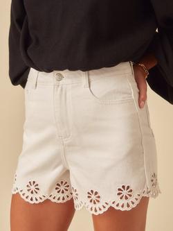 Nobody's Child Sweatpea Broderie Denim Shorts, White - view 2, White