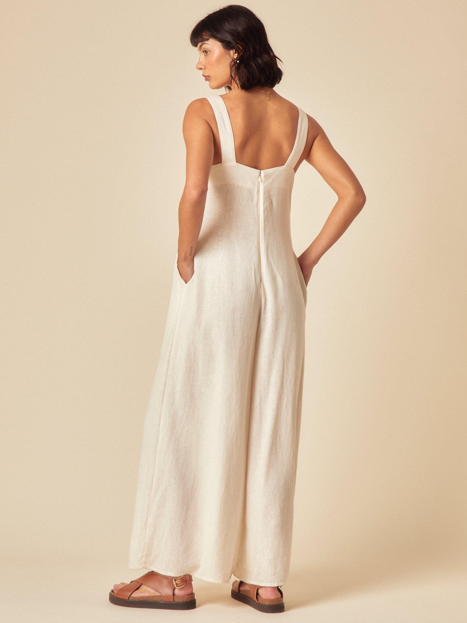 Product image 4 of 4, which shows Nobody's Child Brianna Linen Rich Jumpsuit, Stone, 6