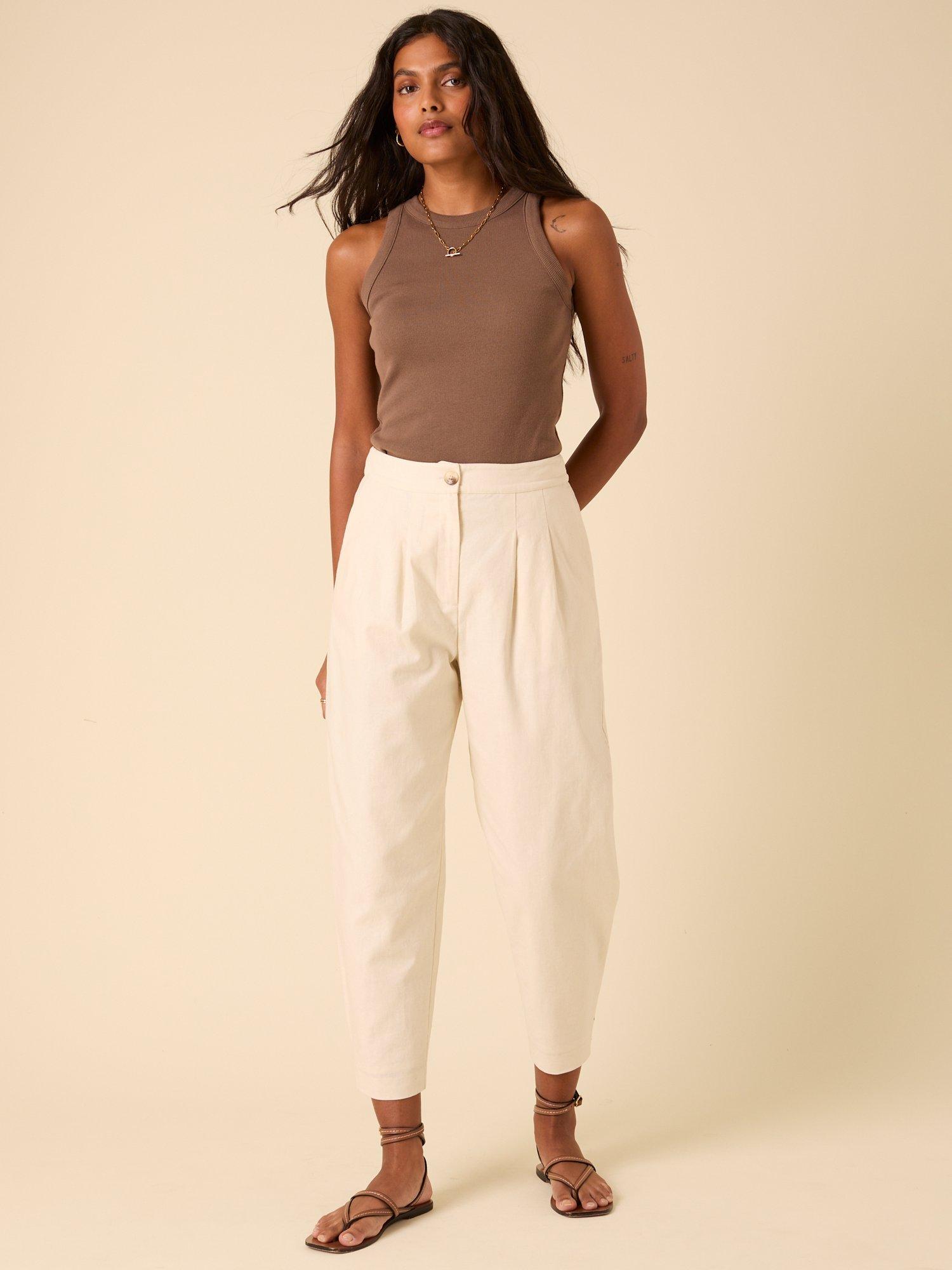 Product image 2 of 5, which shows Nobody's Child Liam Barrel Leg Trousers, Cream, 6