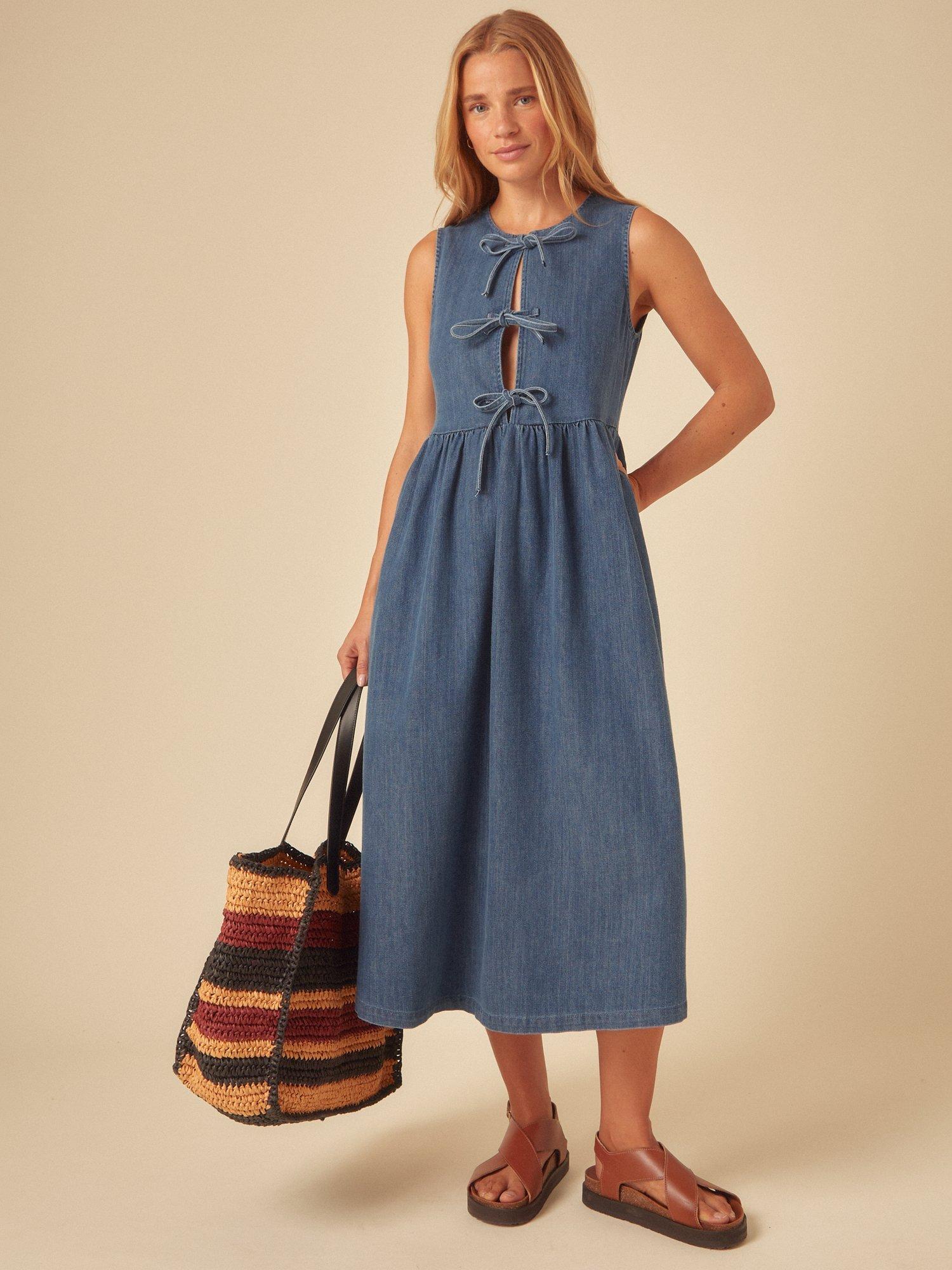 Product image 1 of 5, which shows Nobody's Child Eden Tie Front Pure Organic Cotton Denim Dress, Denim, 6