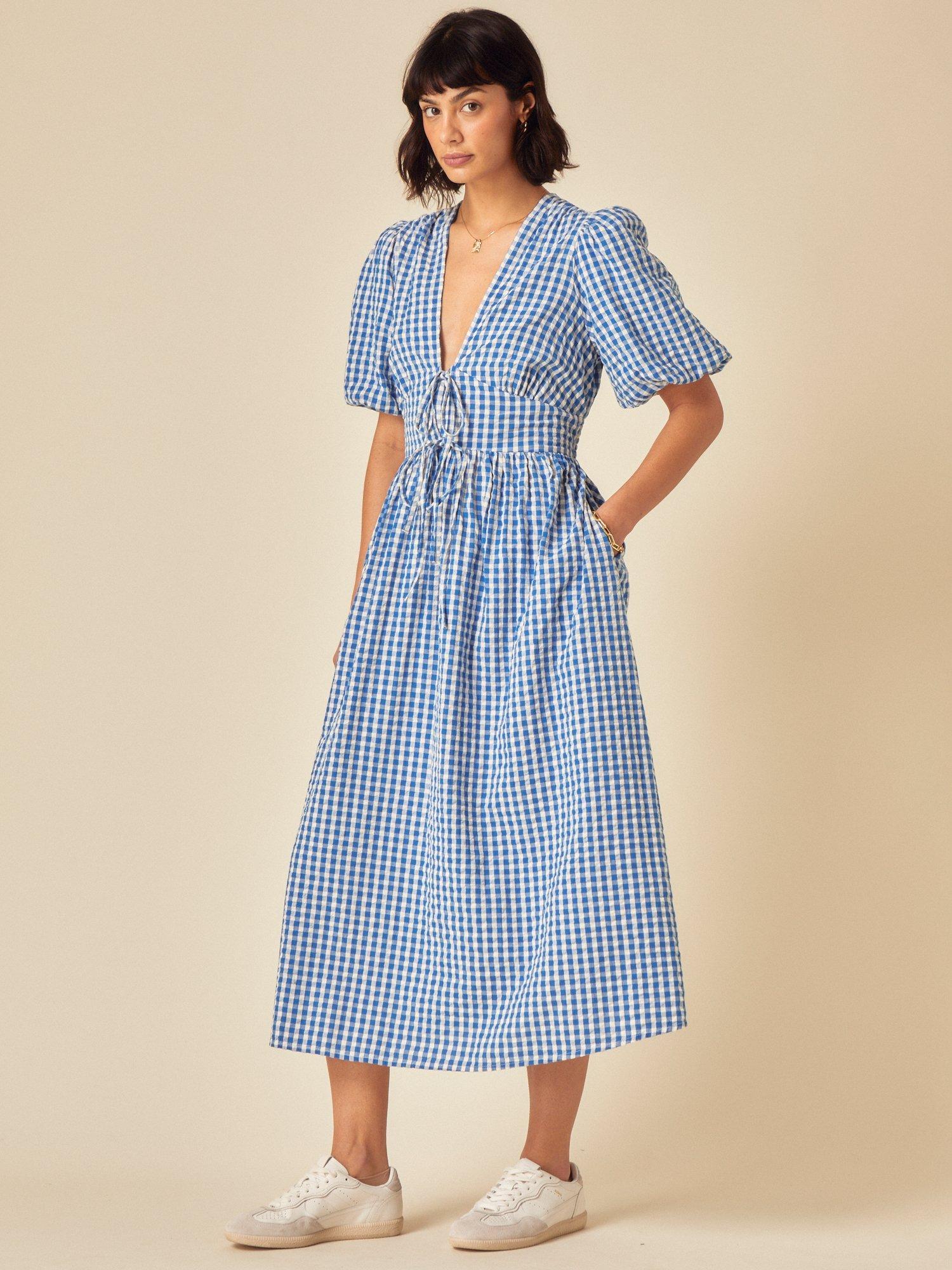 Product image 1 of 4, which shows Nobody's Child Scarla Gingham Midi Dress, Blue/White, 6