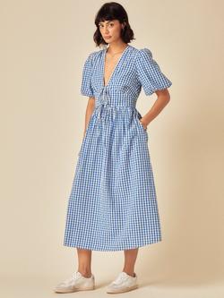 Nobody's Child Scarla Gingham Midi Dress, Blue/White, Blue/White