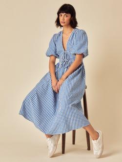 Nobody's Child Scarla Gingham Midi Dress, Blue/White - view 2, Blue/White