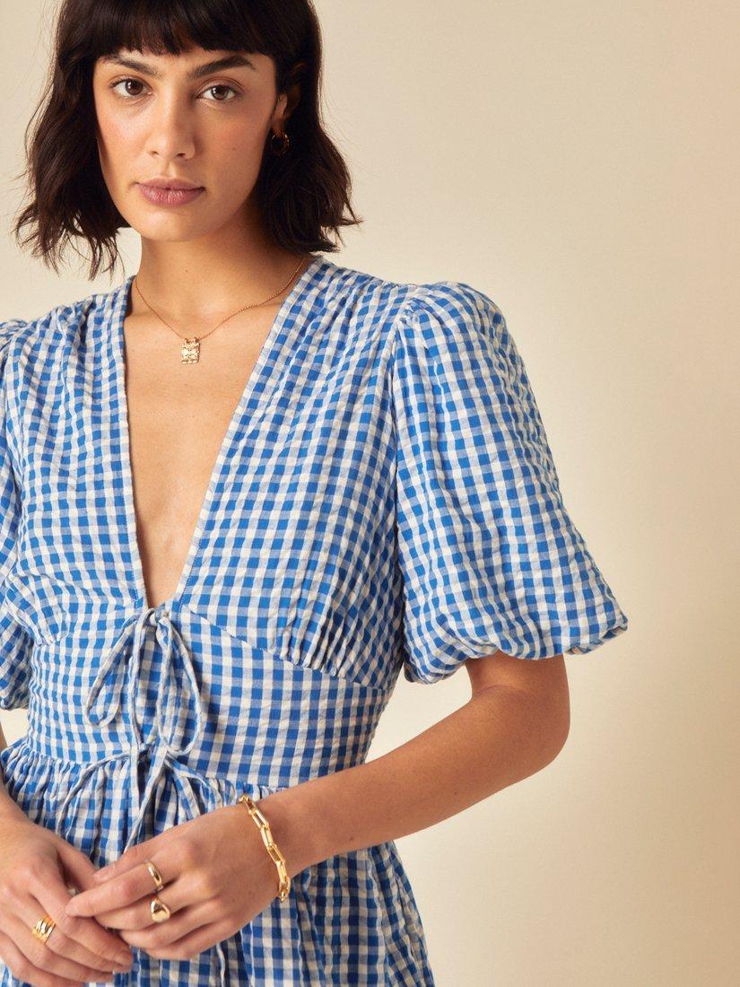 Product image 3 of 4, which shows Nobody's Child Scarla Gingham Midi Dress, Blue/White, 6
