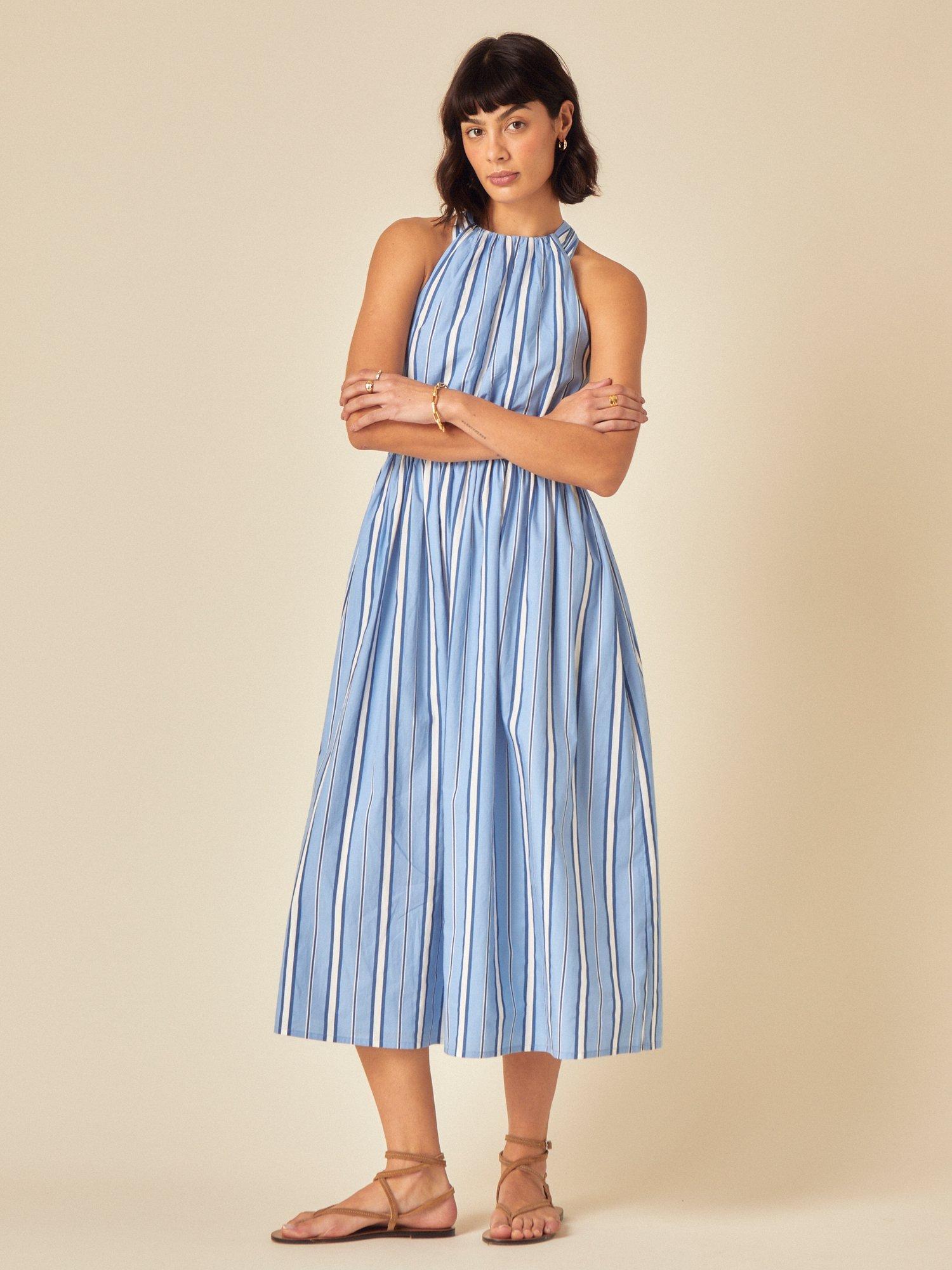 Product image 1 of 5, which shows Nobody's Child Senna Stripe Midi Dress, Blue/White, 6