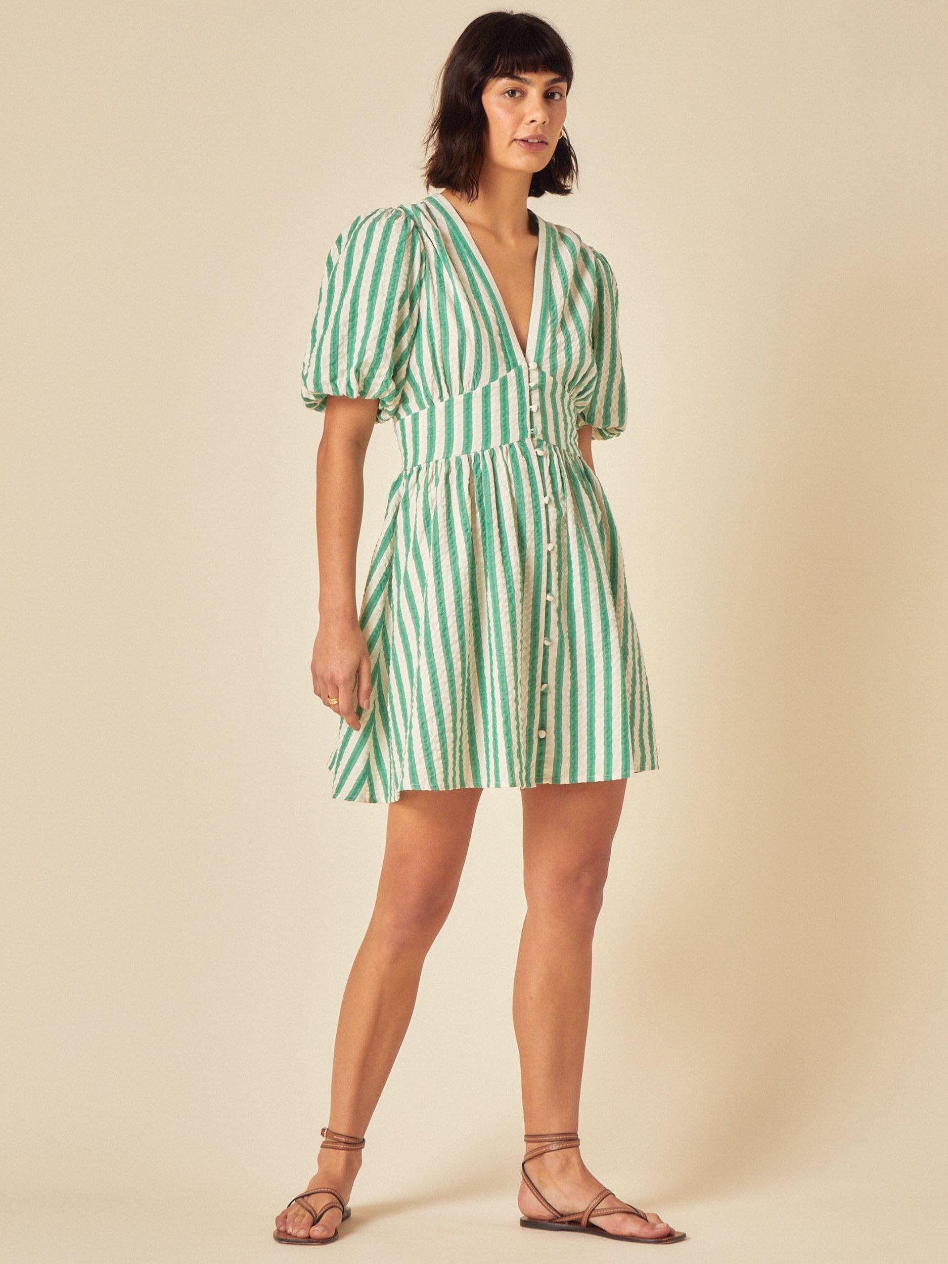 Product image 2 of 4, which shows Nobody's Child Starlight Stripe Pure Organic Cotton Mini Dress, Green Stripe, 6