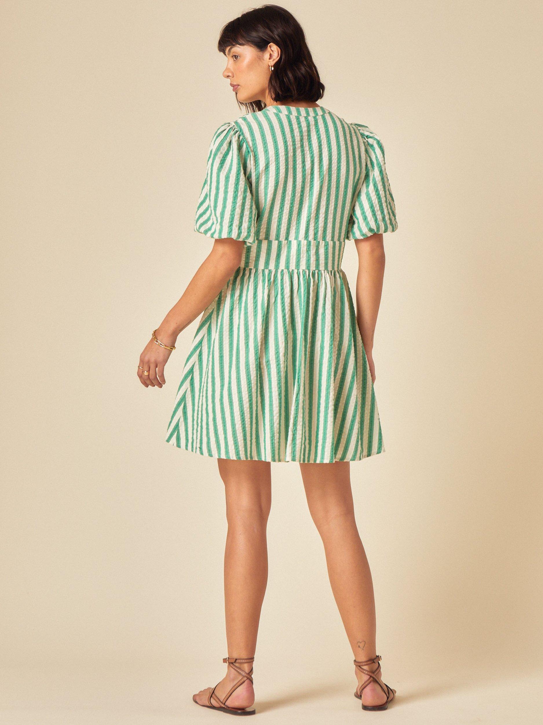 Product image 4 of 4, which shows Nobody's Child Starlight Stripe Pure Organic Cotton Mini Dress, Green Stripe, 6