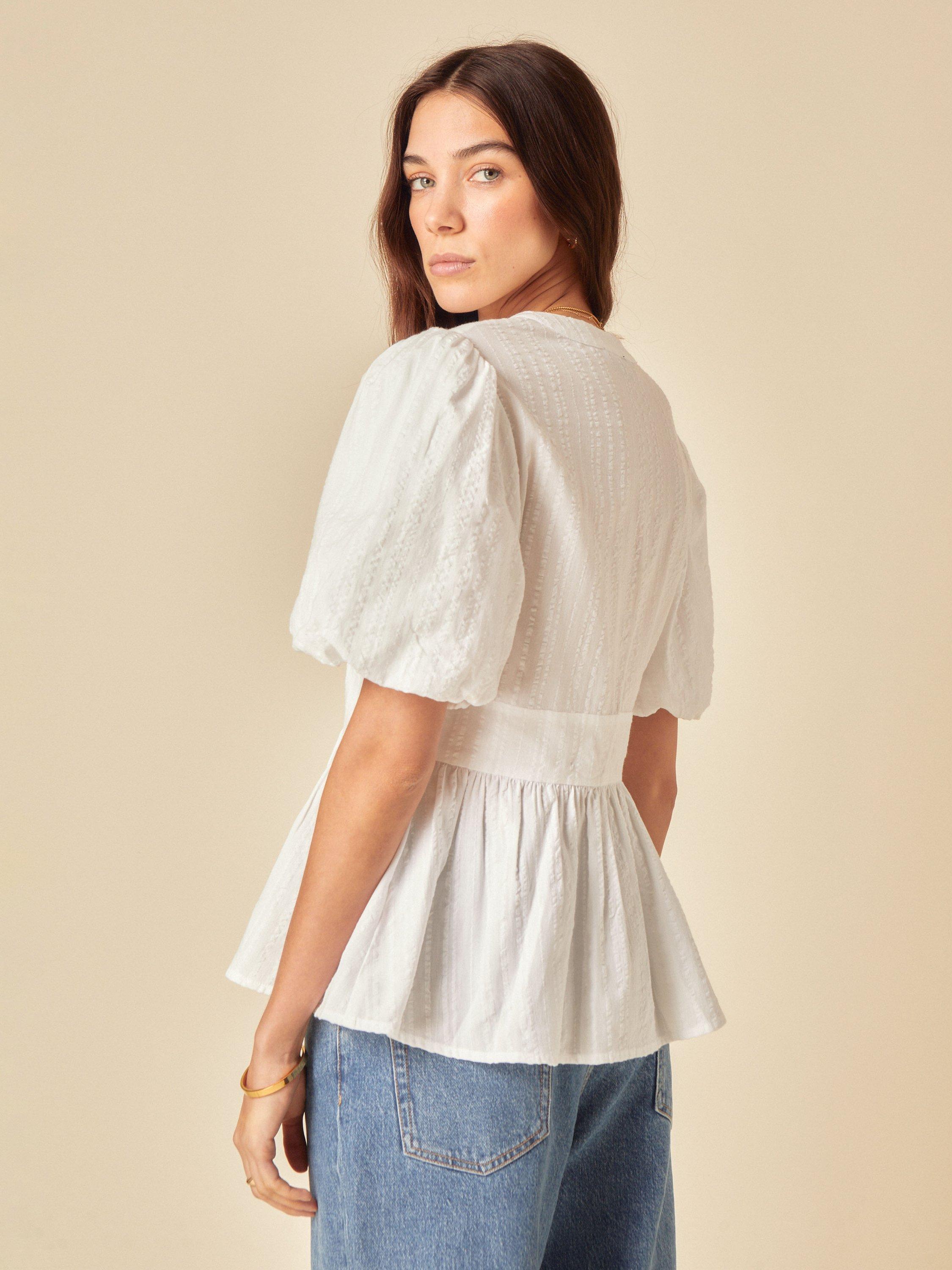 Product image 4 of 4, which shows Nobody's Child Starlight Short Puff Sleeve Cotton Top, White, 6