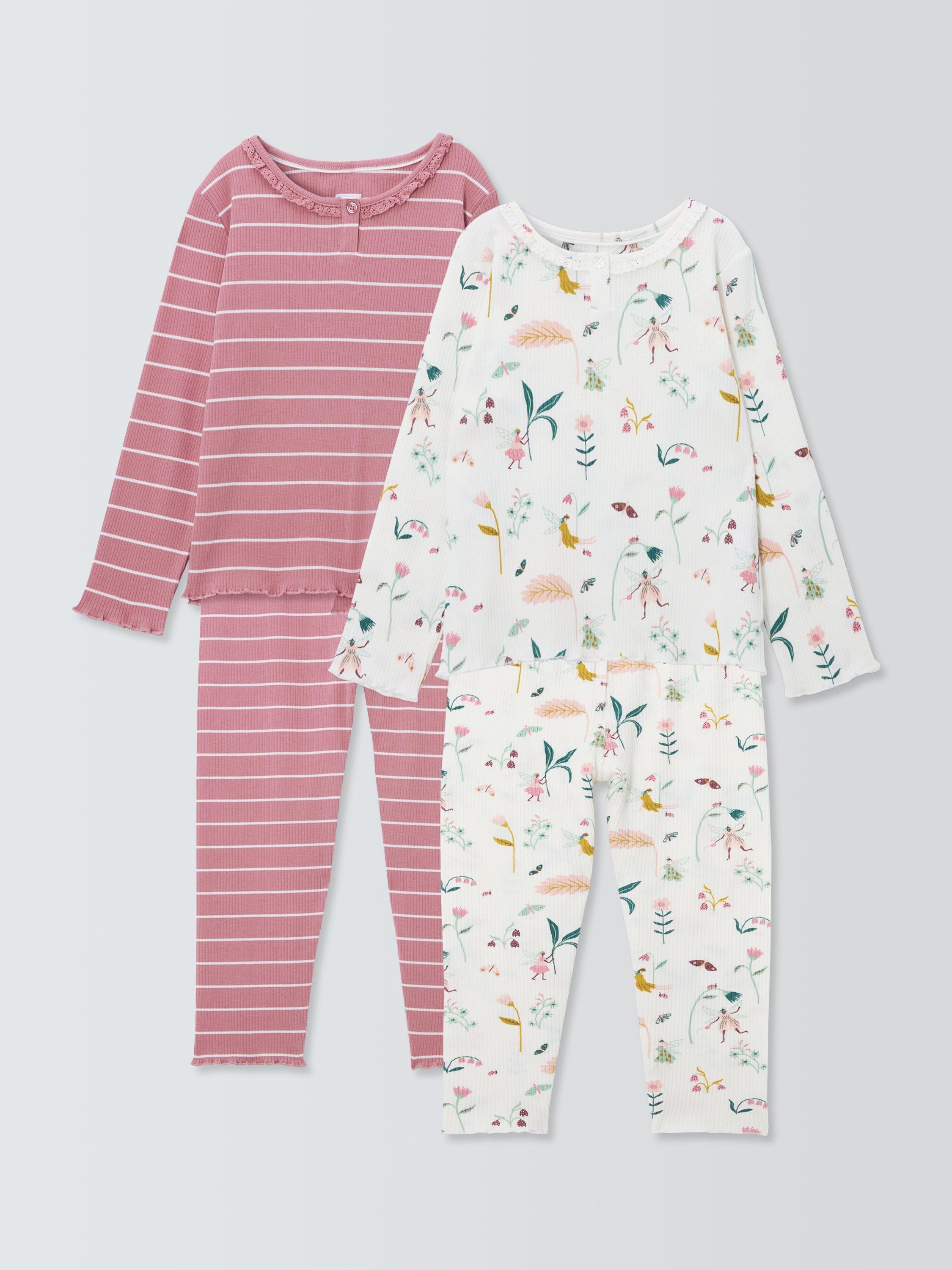 Product image 1 of 6, which shows John Lewis Kids' Fairy/Stripe Pyjamas, Pink/Multi, 5 years