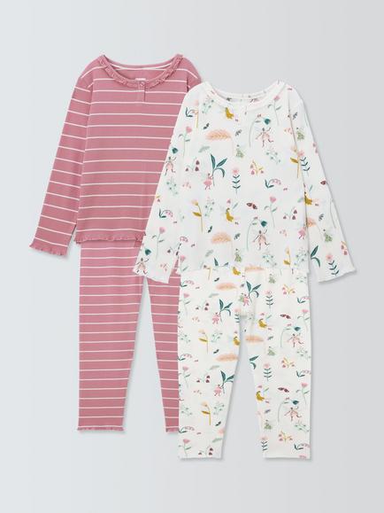 John Lewis Kids' Fairy/Stripe Pyjamas, Pink/Multi, Pink