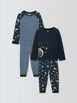 John Lewis Kids' Space Glow in the Dark Pyjamas, Pack of 2, Blue, Blue