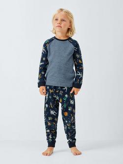 John Lewis Kids' Space Glow in the Dark Pyjamas, Pack of 2, Blue - view 2, Blue