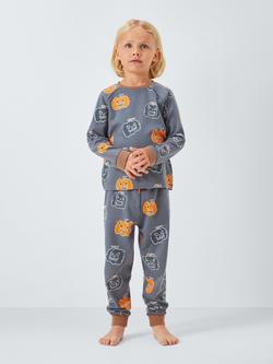 John Lewis Kids' Pumpkins Glow in the Dark Pyjamas, Grey, Grey