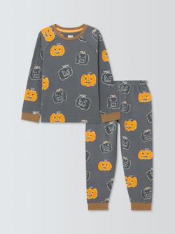 John Lewis Kids' Pumpkins Glow in the Dark Pyjamas, Grey - view 2, Grey