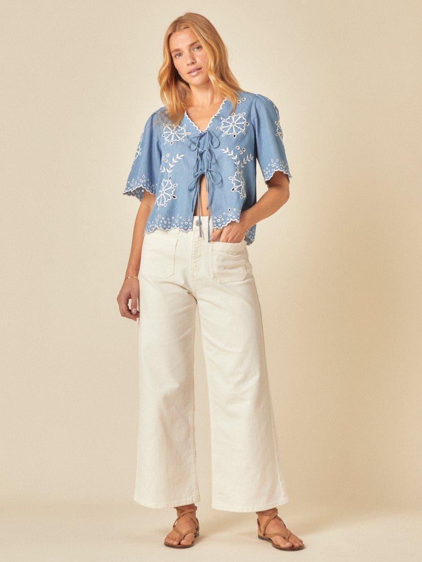 Product image 2 of 4, which shows Nobody's Child Sailor Wide Leg Crop Jeans, White, 6