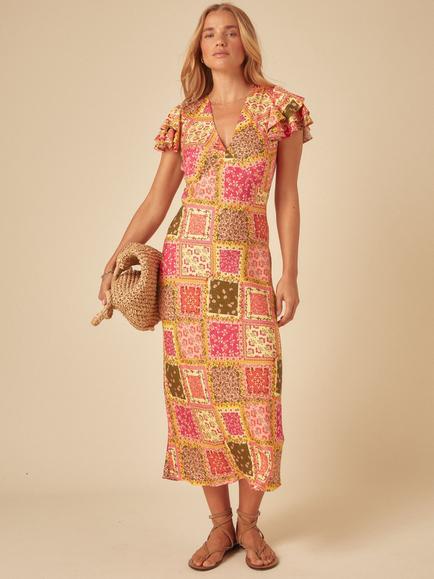 Nobody's Child Layla Ruffle Sleeve Patchwork Midi Dress containing LENZING™ ECOVERO™ Viscose - view 2, Multi
