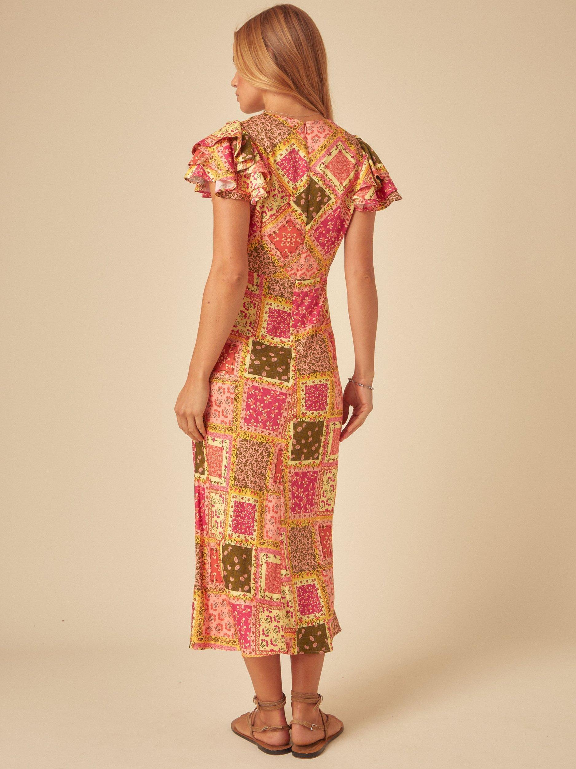 Product image 5 of 5, which shows Nobody's Child Layla Ruffle Sleeve Patchwork Midi Dress, Multi, 6