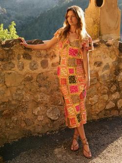 Nobody's Child Layla Ruffle Sleeve Patchwork Midi Dress containing LENZING™ ECOVERO™ Viscose, Multi