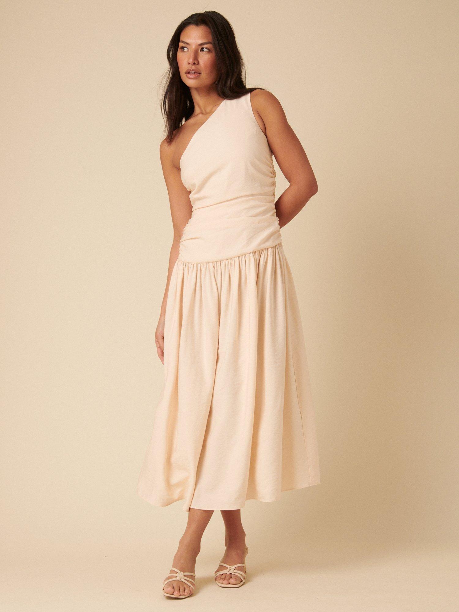 Product image 2 of 5, which shows Nobody's Child Trent One Shoulder Midi Dress, White, 6