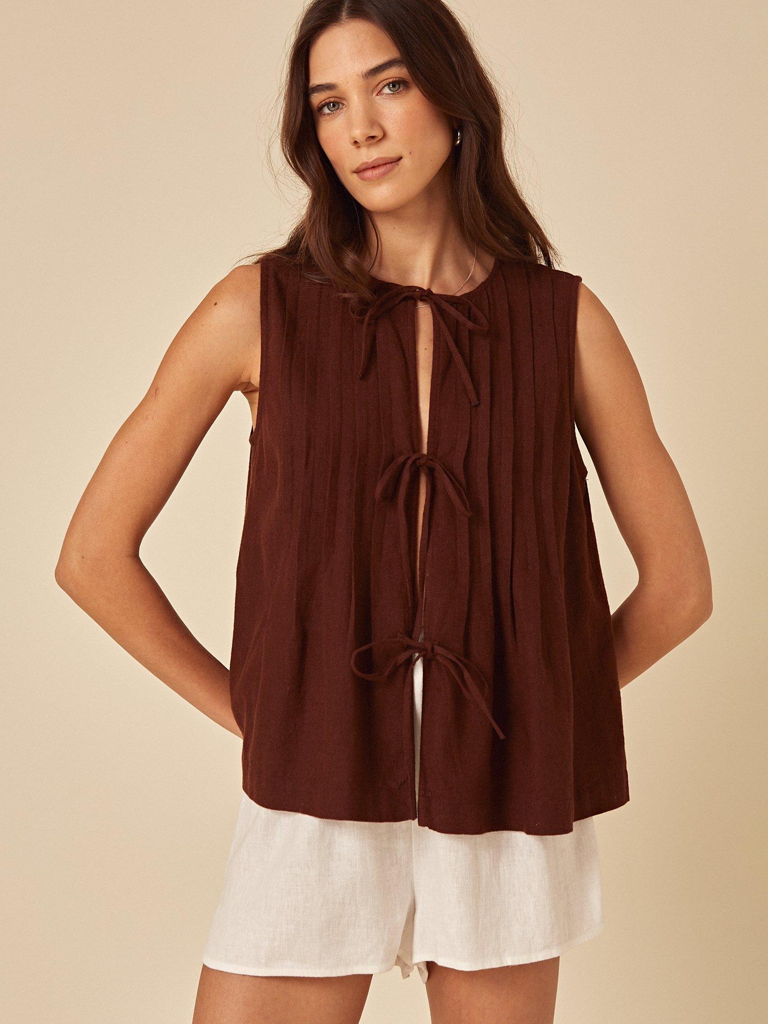Product image 3 of 4, which shows Nobody's Child Tilly Sleeveless Linen Blend Top, Brown, 6