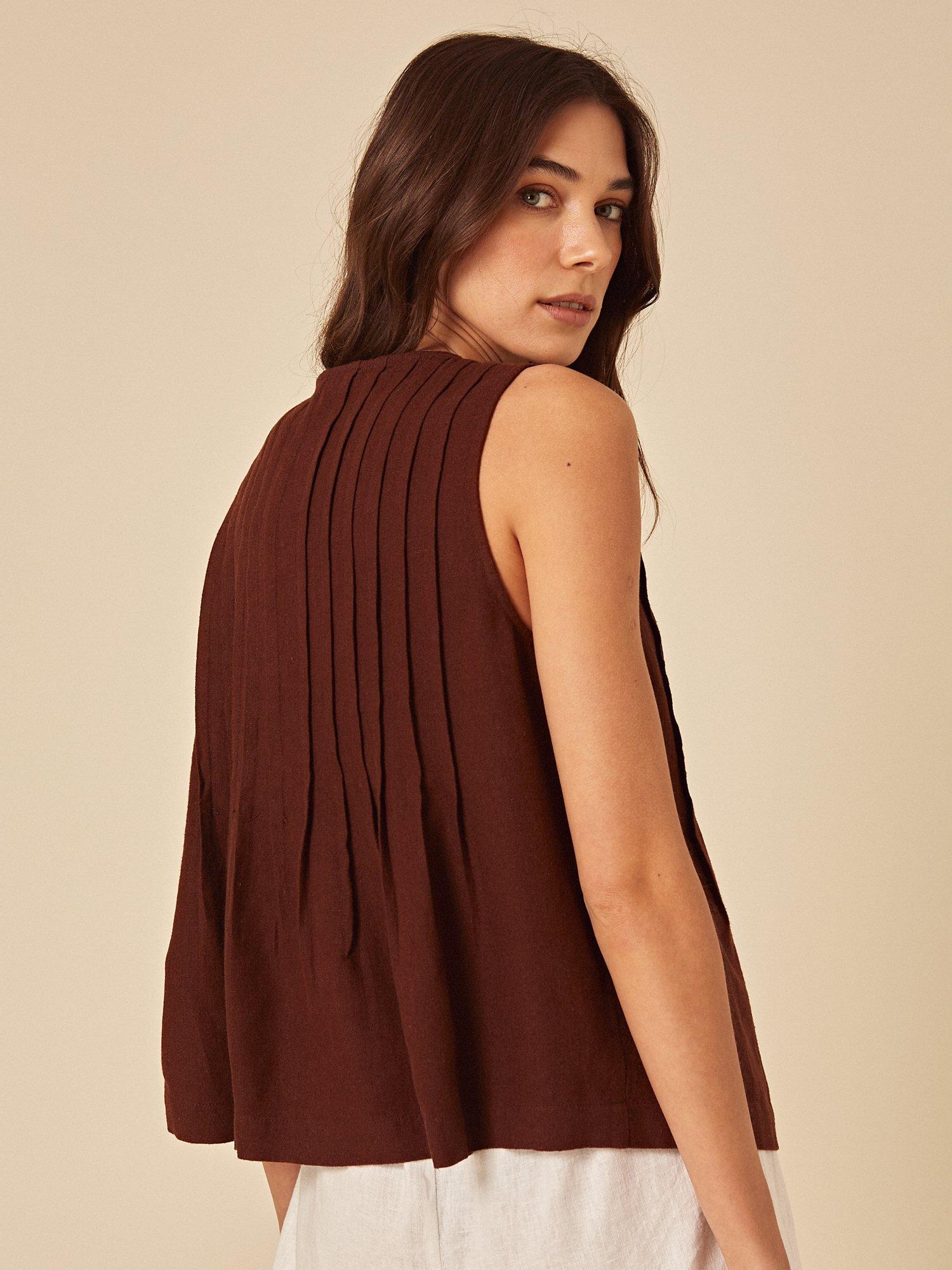 Product image 4 of 4, which shows Nobody's Child Tilly Sleeveless Linen Blend Top, Brown, 6