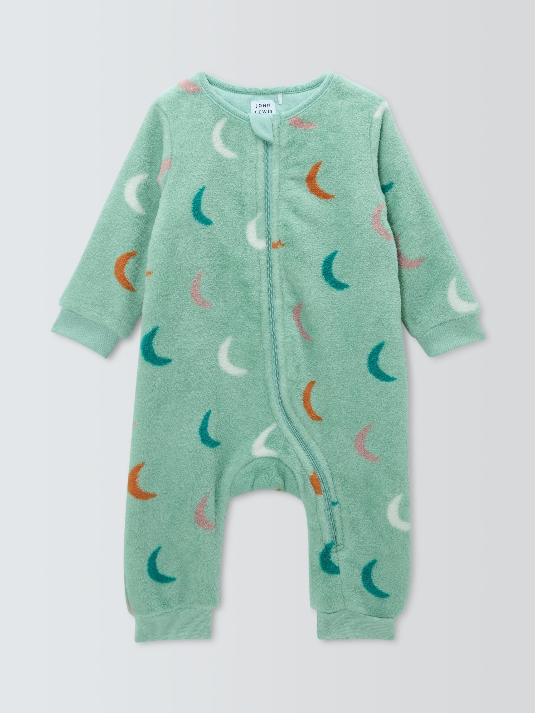 Product image 1 of 2, which shows John Lewis Baby Moon Zip-Up Onesie, Aqua, 3-6 months