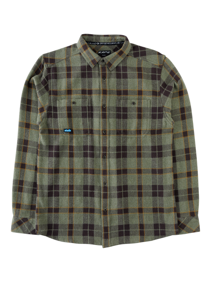 KAVU Big Joe Check Cotton Shirt, Green Ravine