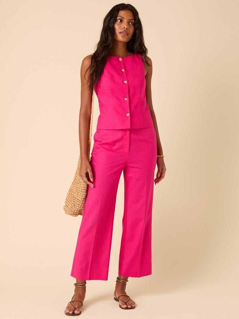 Product image 3 of 5, which shows Nobody's Child Theo Linen Cotton Blend Waistcoat, Pink, 6