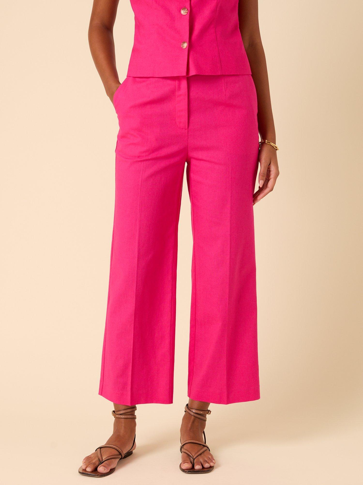 Product image 2 of 5, which shows Nobody's Child Etta Wide Leg Crop Linen Cotton Blend Trousers, Pink, 6