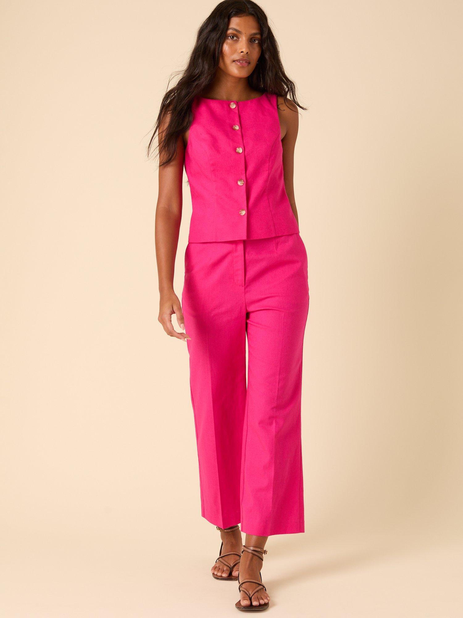 Product image 3 of 5, which shows Nobody's Child Etta Wide Leg Crop Linen Cotton Blend Trousers, Pink, 6