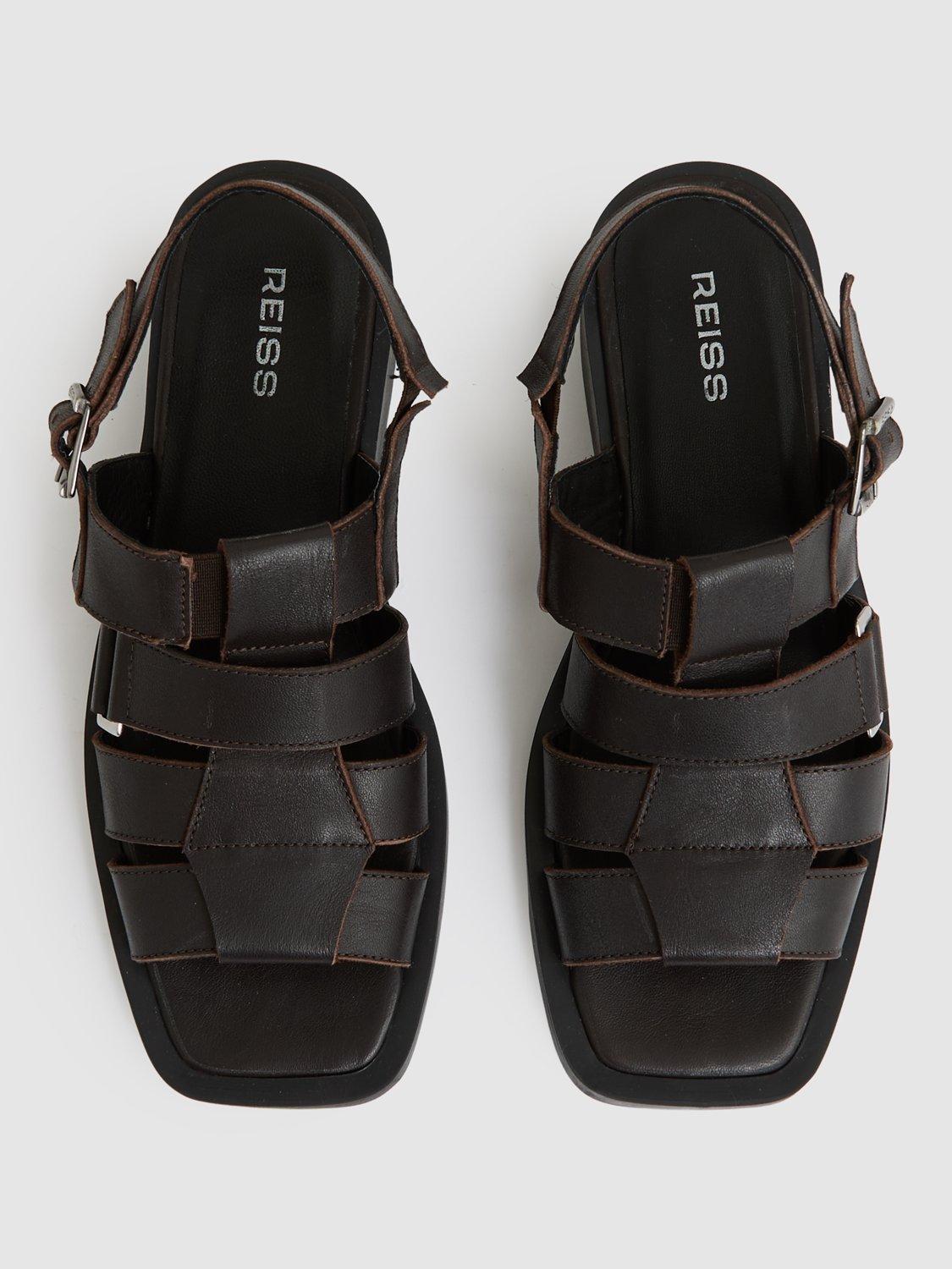 Product image 4 of 5, which shows Reiss Marlie Leather Fisherman Sandals, Chocolate, 5