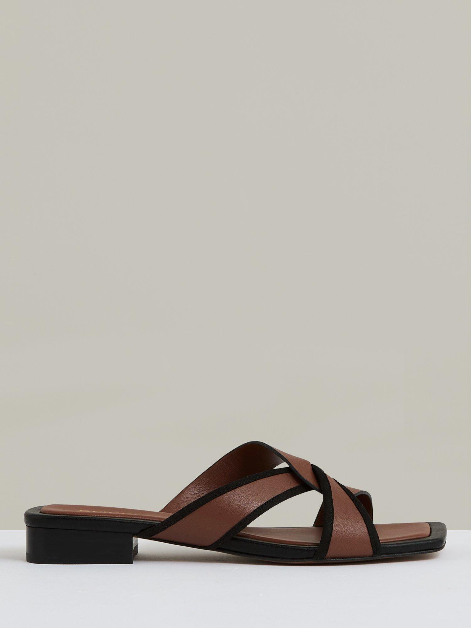 Product image 1 of 5, which shows Reiss Clara Leather Link Strap Mule Sandals, Tan, 3