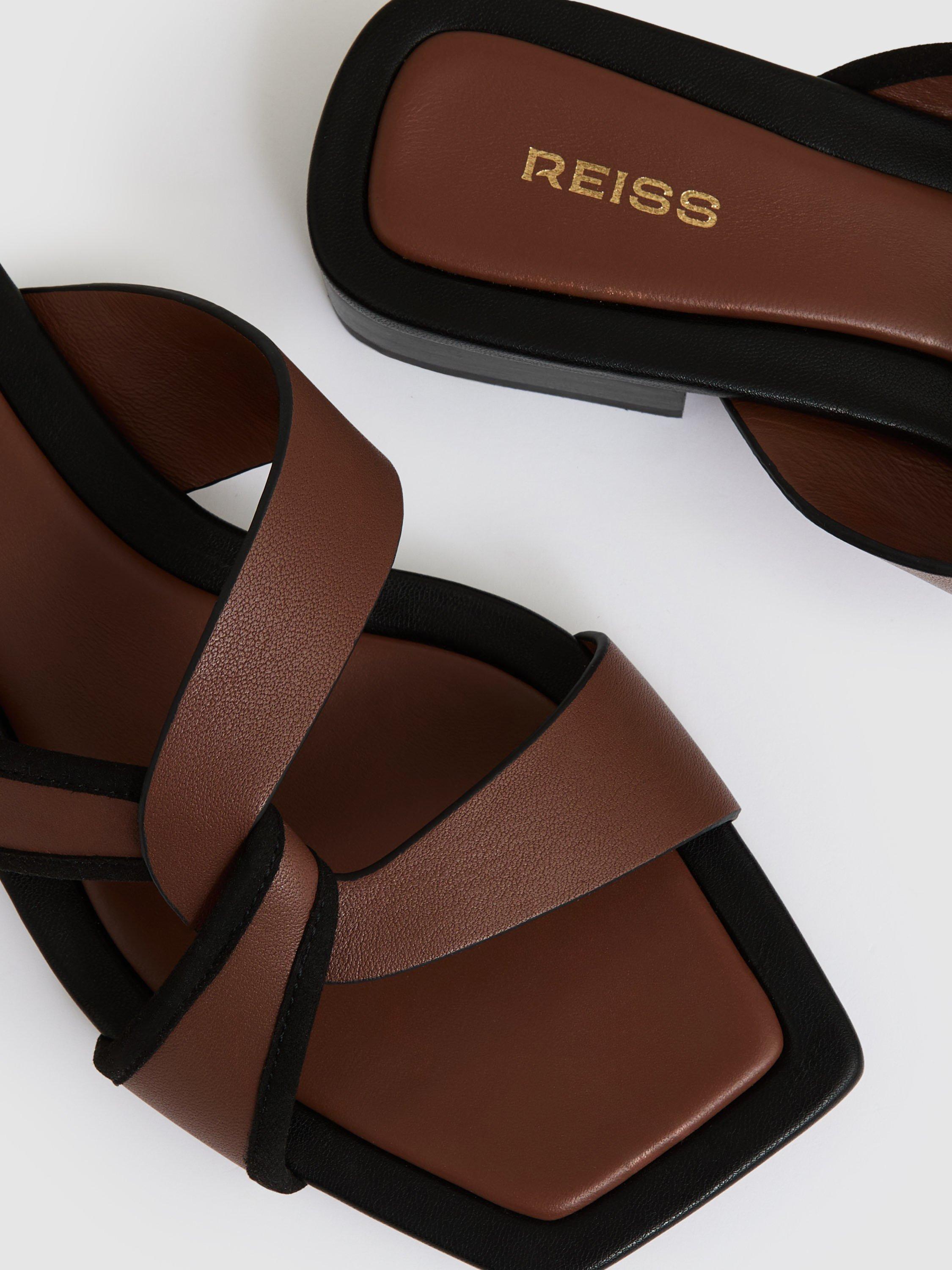 Product image 2 of 5, which shows Reiss Clara Leather Link Strap Mule Sandals, Tan, 3