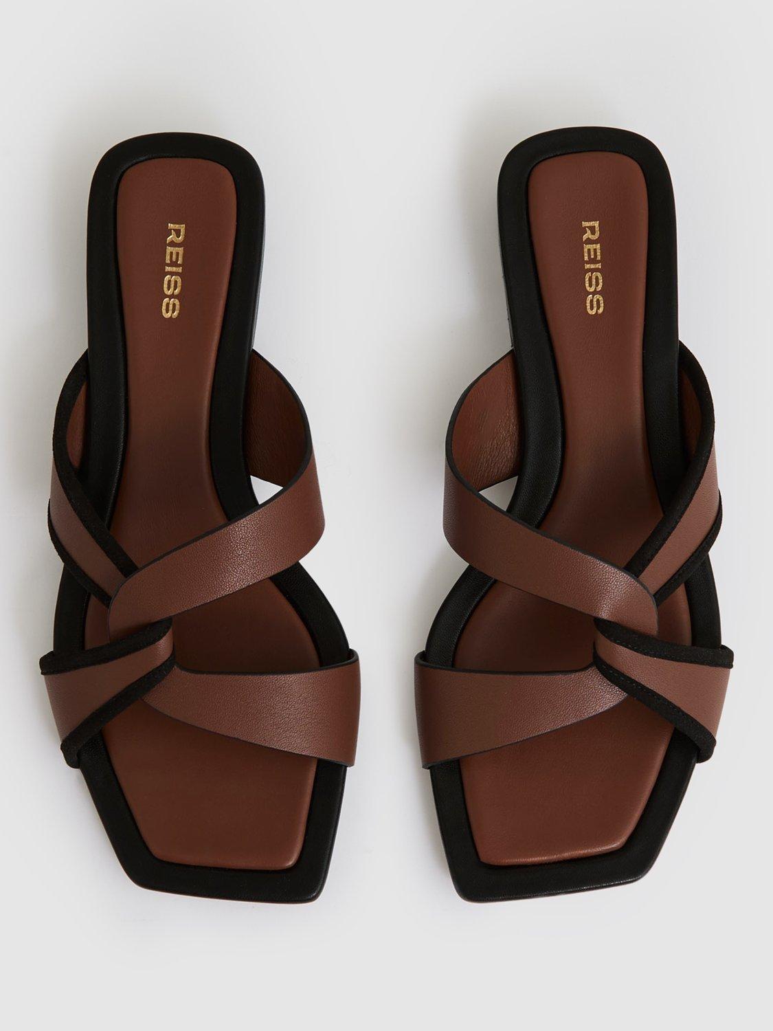 Product image 5 of 5, which shows Reiss Clara Leather Link Strap Mule Sandals, Tan, 3